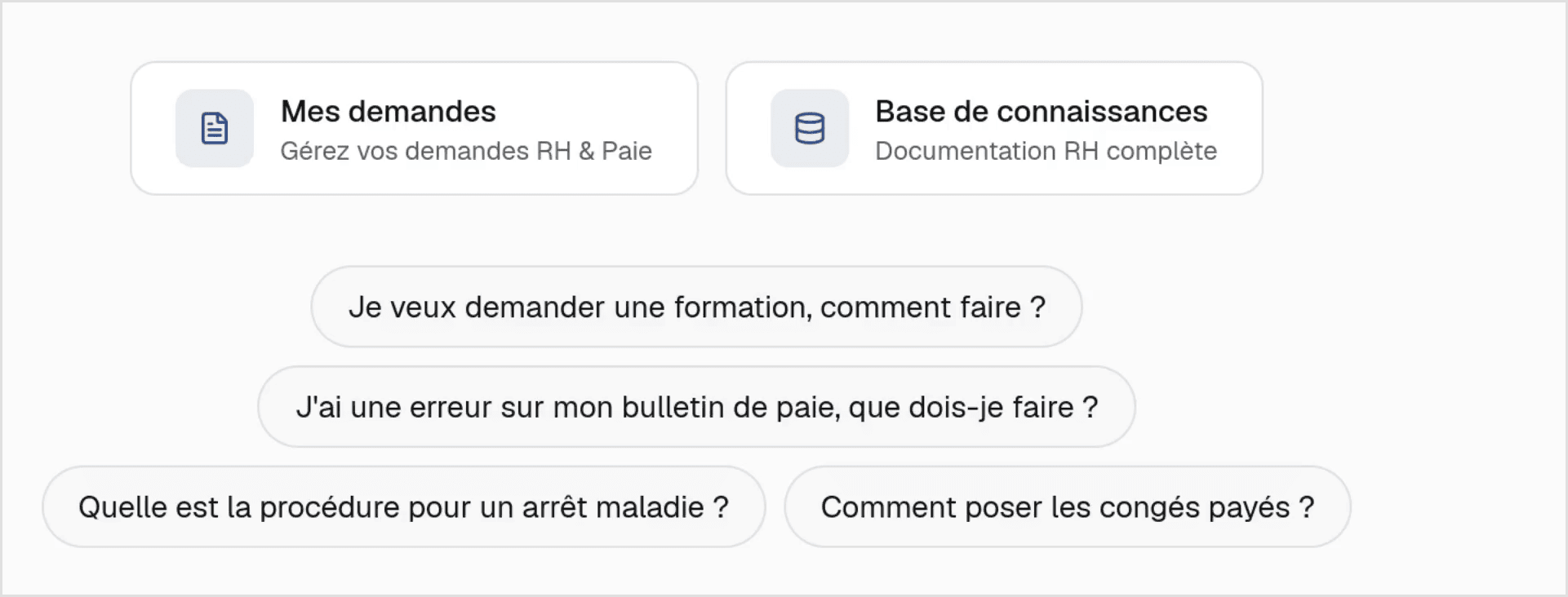 Questions rapides : formation, bulletin de paie, arrêt de travail, congés